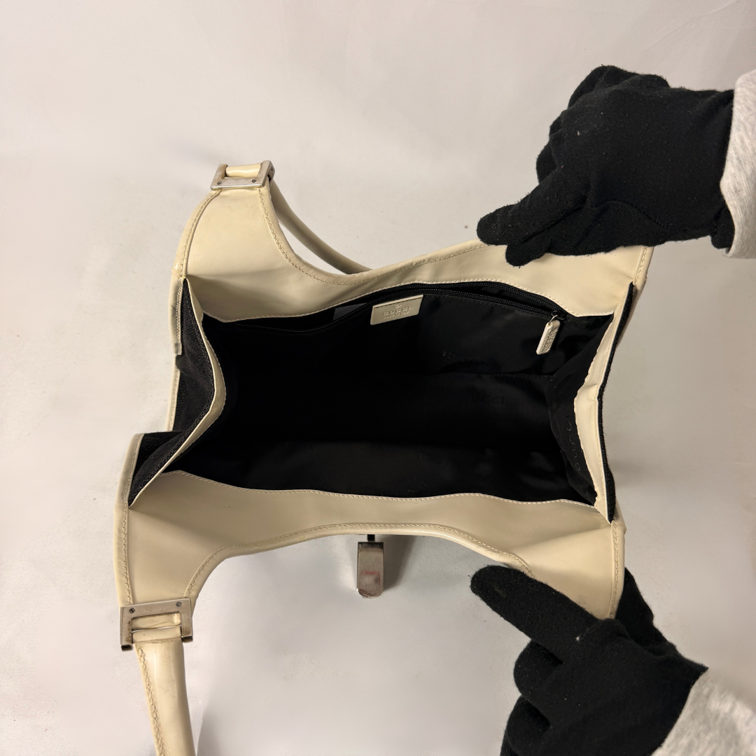 Gucci Jackie Shoulder Bag Black Canvas & White Leather