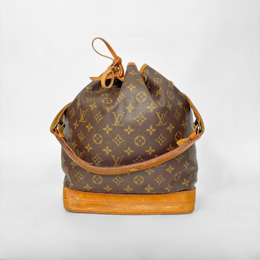 Brown monogram LV handbag with tan leather accents on a white background